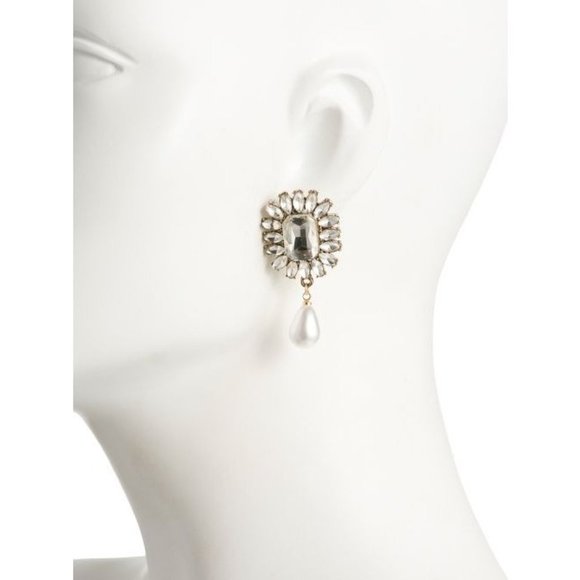 KENNETH JAY LANE Crystal Pearl Drop Earrings Cocktail Bridal Prom Pageant - Picture 3 of 9